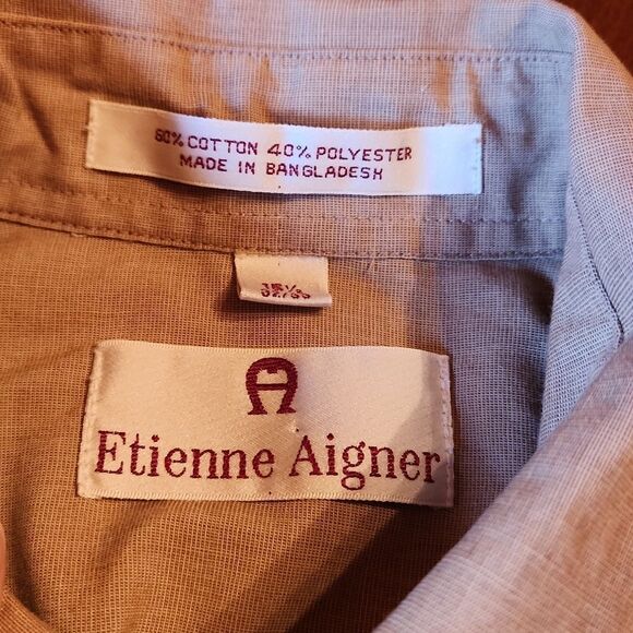 Etienne Aigner Long Sleeve Button Up Dress Shirt, Neck 15.5, Brown - Picture 7 of 8